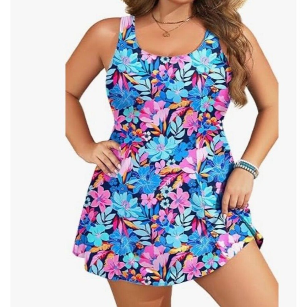 Yonique Plus Size One Piece Tummy Control Swim Dress Size 20W New With Tag
